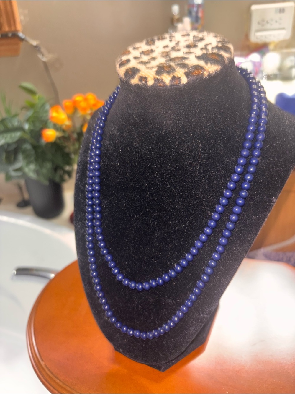 Double Strand Navy Bead Necklace - Unbranded